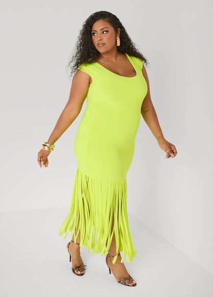 Vestido maxi de punto con flecos