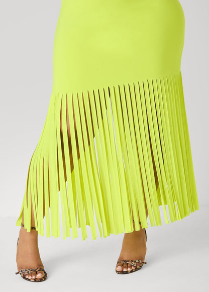 Vestido maxi de punto con flecos