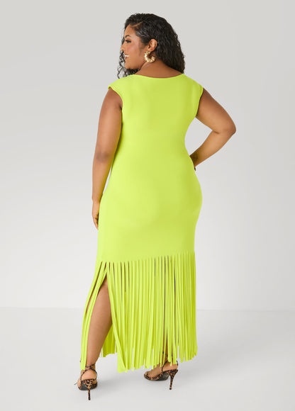 Vestido maxi de punto con flecos