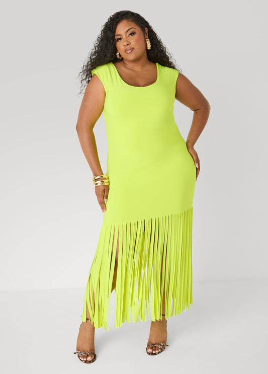 Vestido maxi de punto con flecos