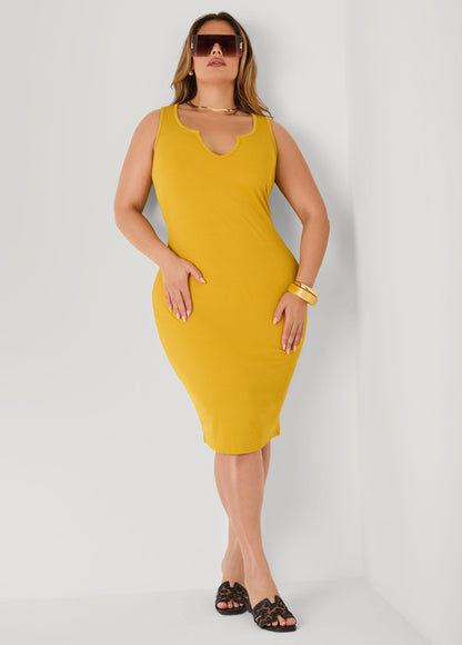 Vestido sin mangas acanalado con escote en V