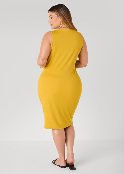 Vestido sin mangas acanalado con escote en V