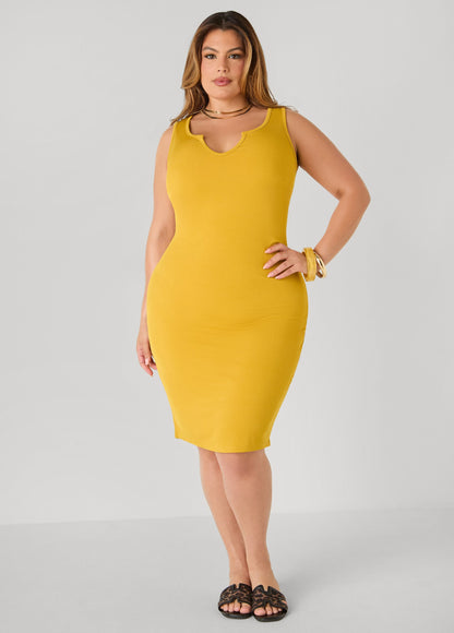 Vestido sin mangas acanalado con escote en V
