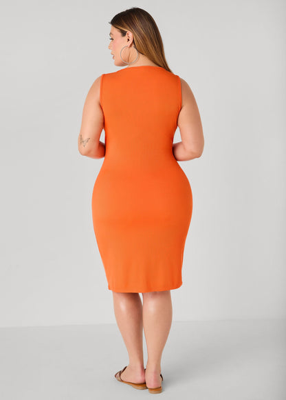 Vestido sin mangas acanalado con escote en V