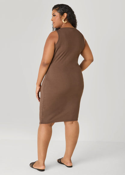 Vestido sin mangas acanalado con escote en V
