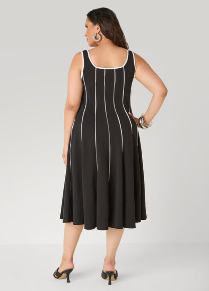 Vestido midi de línea A con ribete