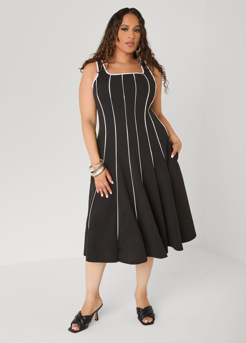 Vestido midi de línea A con ribete