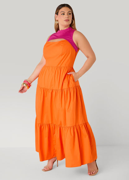 Vestido maxi bicolor con recortes