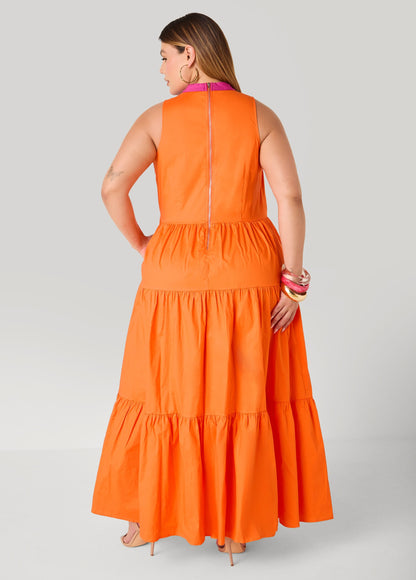 Vestido maxi bicolor con recortes