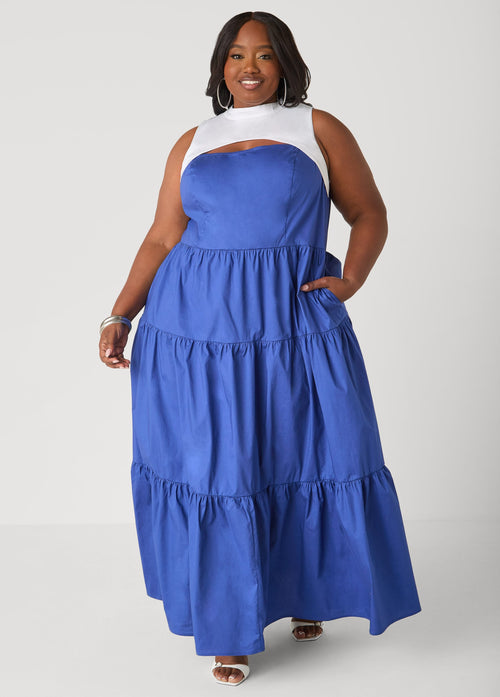 Vestido maxi bicolor con recortes