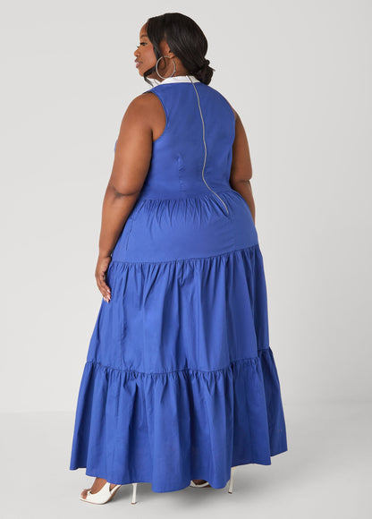 Vestido maxi bicolor con recortes