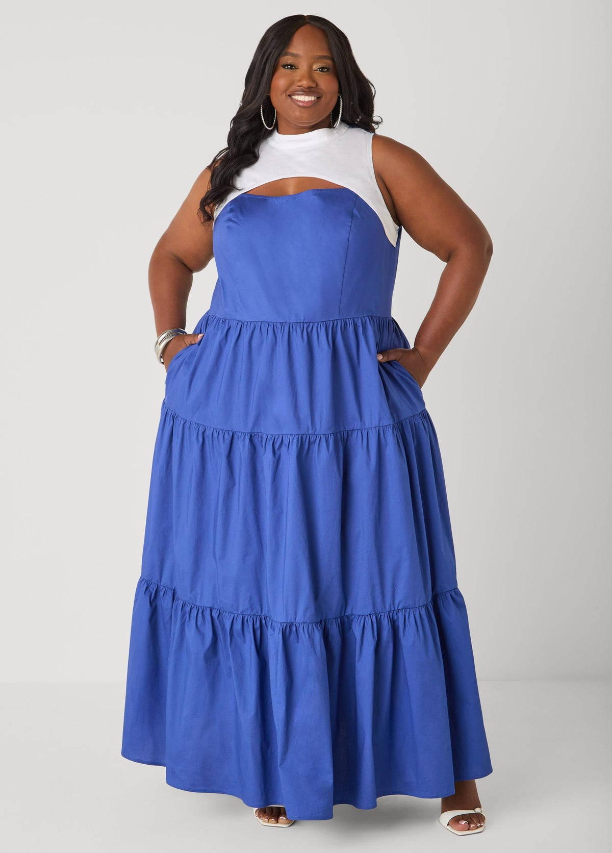 Vestido maxi bicolor con recortes