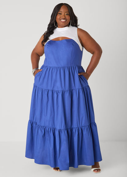 Vestido maxi bicolor con recortes