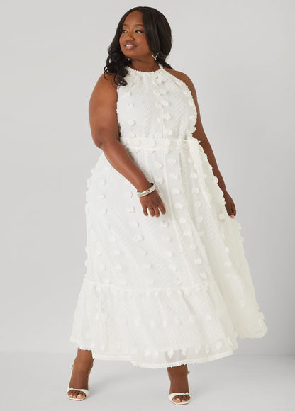 Vestido maxi de gasa con pompones