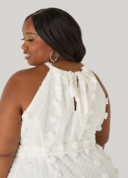 Vestido maxi de gasa con pompones