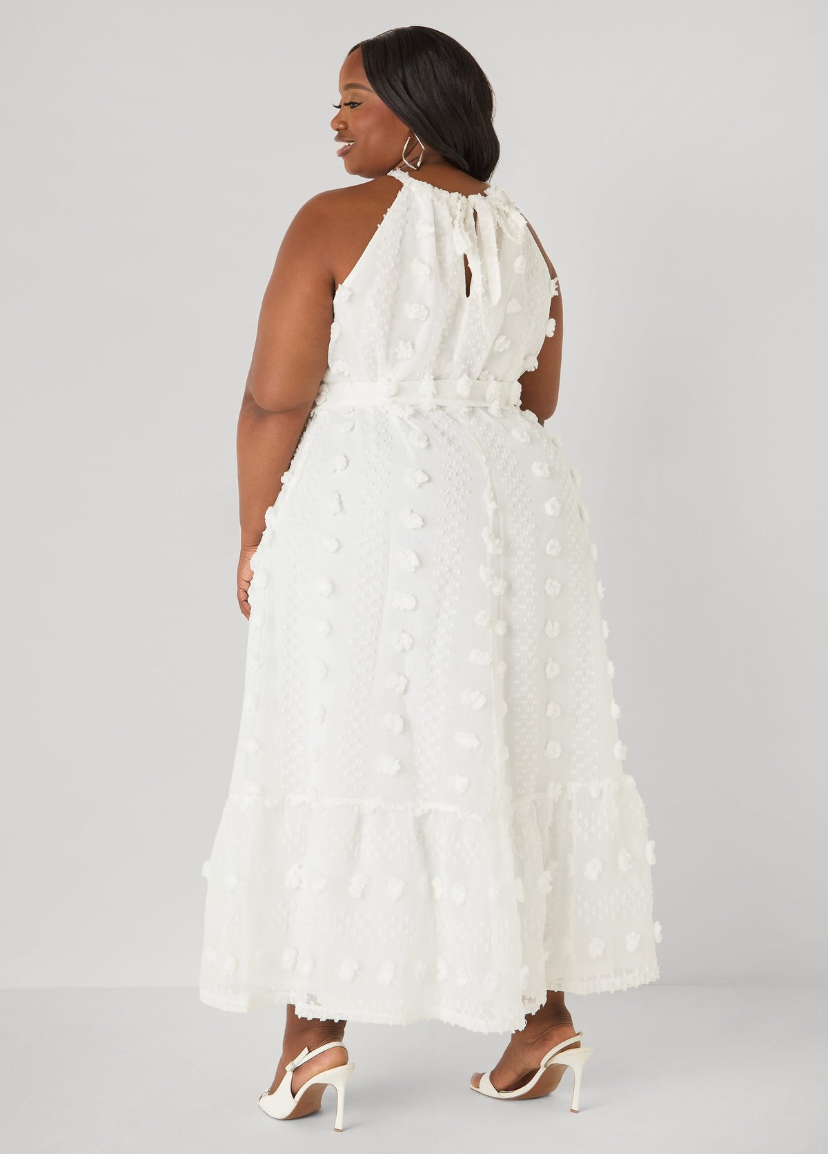 Vestido maxi de gasa con pompones