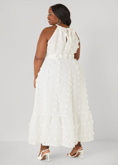 Vestido maxi de gasa con pompones
