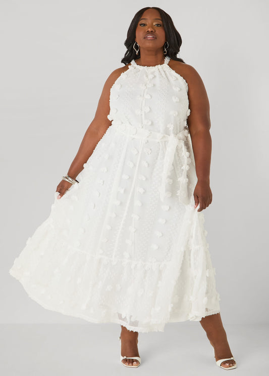 Vestido maxi de gasa con pompones