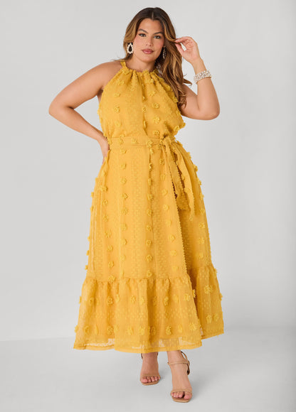 Vestido maxi de gasa con pompones