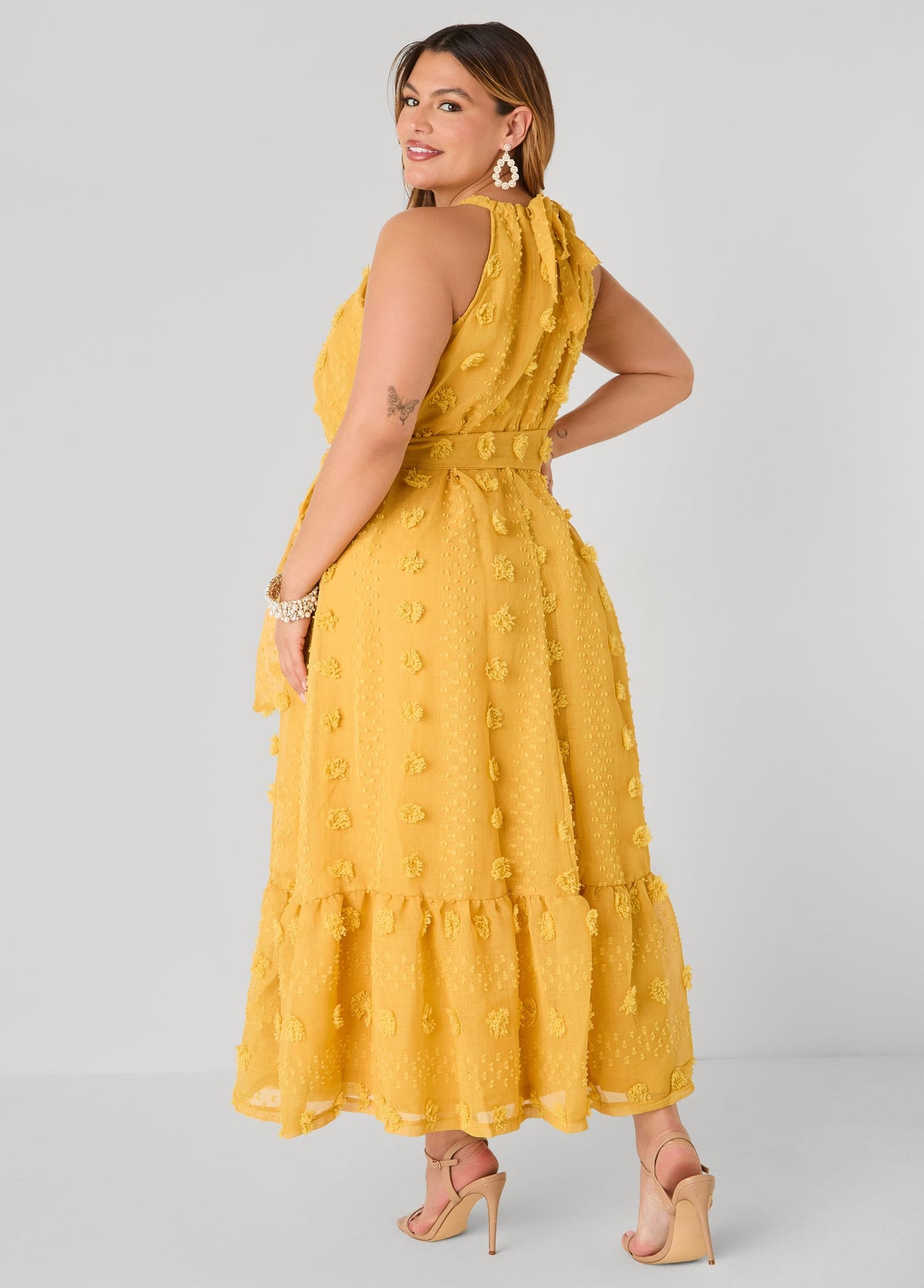 Vestido maxi de gasa con pompones