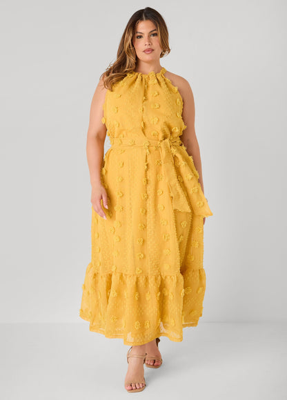 Vestido maxi de gasa con pompones