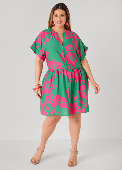 Vestido babydoll con estampado floral y puños