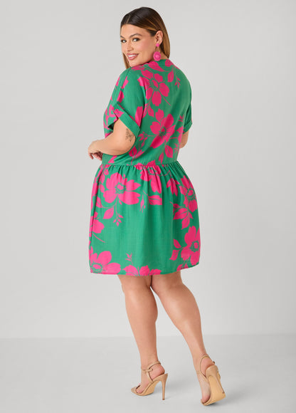Vestido babydoll con estampado floral y puños