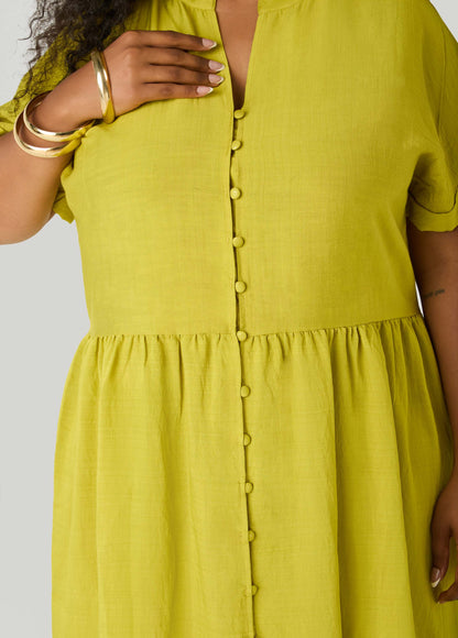 Vestido babydoll con escote en V y puños
