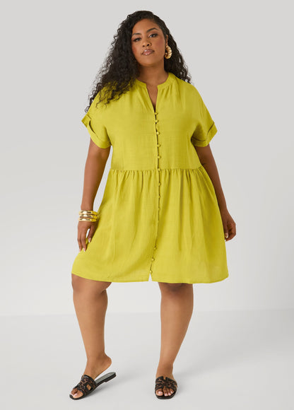 Vestido babydoll con escote en V y puños