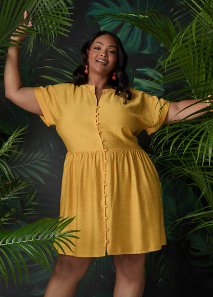Vestido babydoll con escote en V y puños