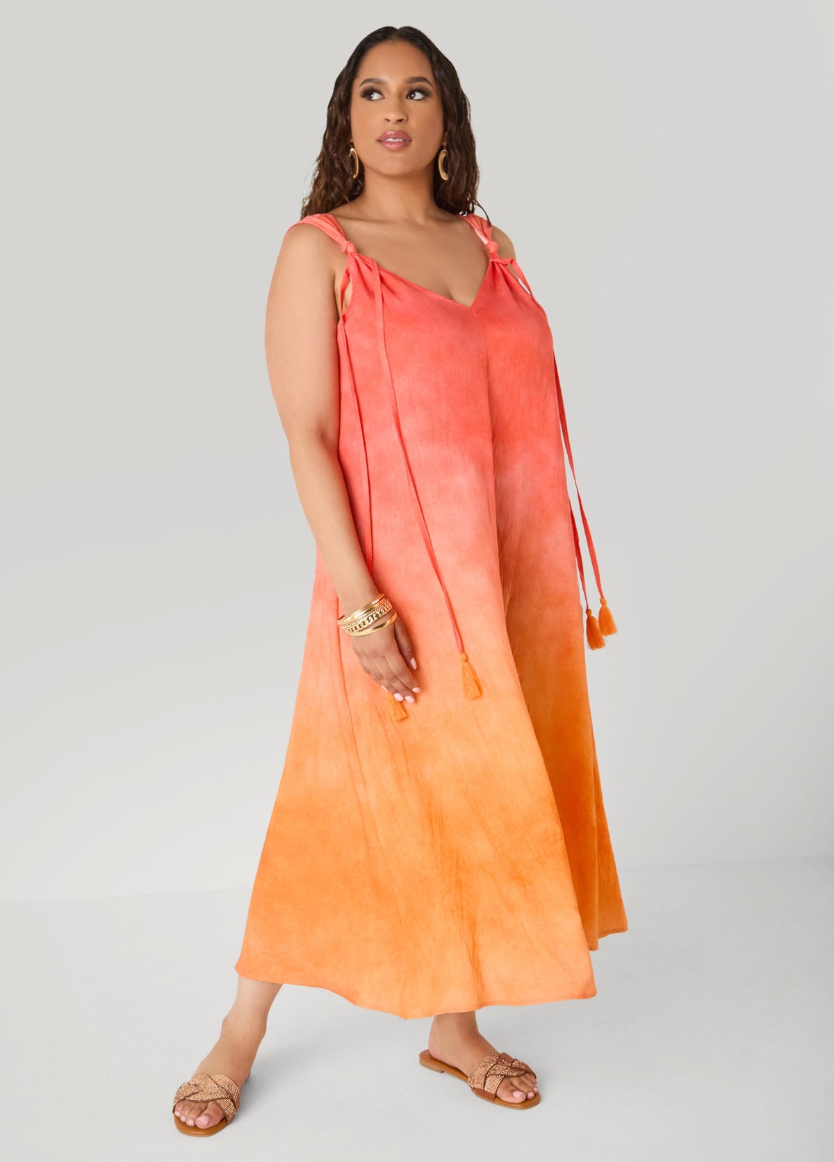 Vestido midaxi con nudo y ombré