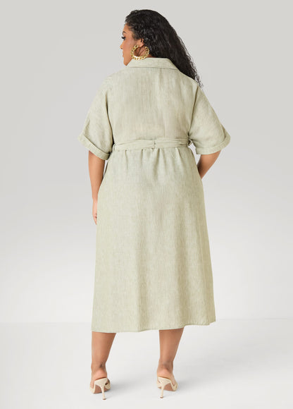 Vestido tipo camisa con cuello y lazo en la cintura