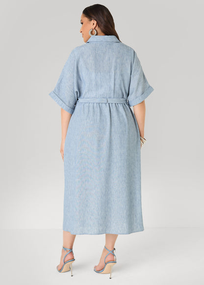 Vestido tipo camisa con cuello y lazo en la cintura