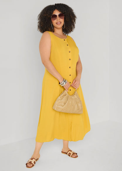 Vestido camisero plisado de tejido maxi