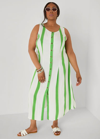 Vestido camisero maxi a rayas