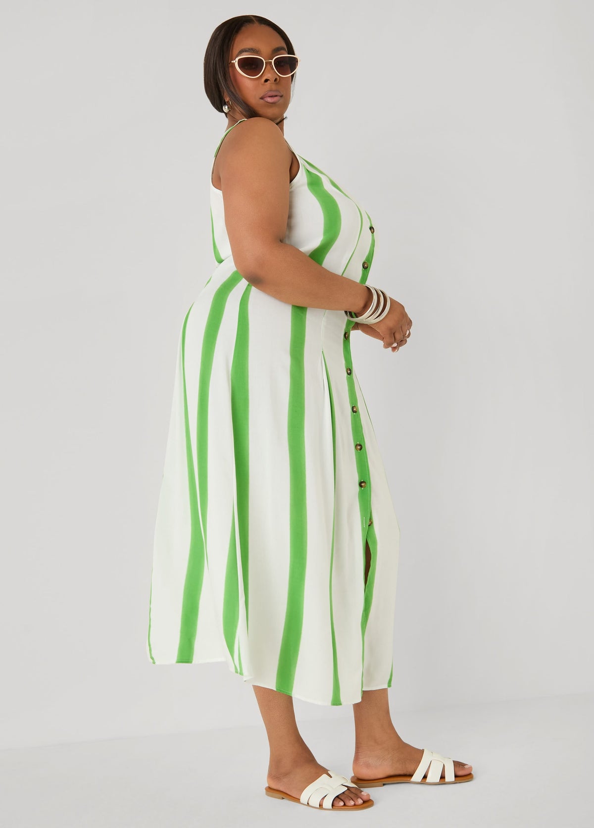 Vestido camisero maxi a rayas