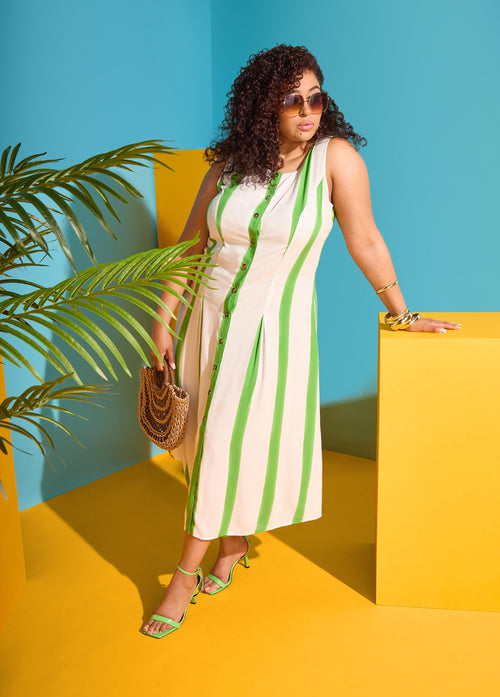 Vestido camisero maxi a rayas