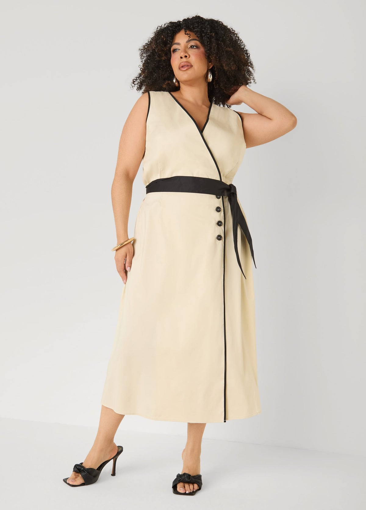 Vestido envolvente de mezcla de algodón, con silueta en A.