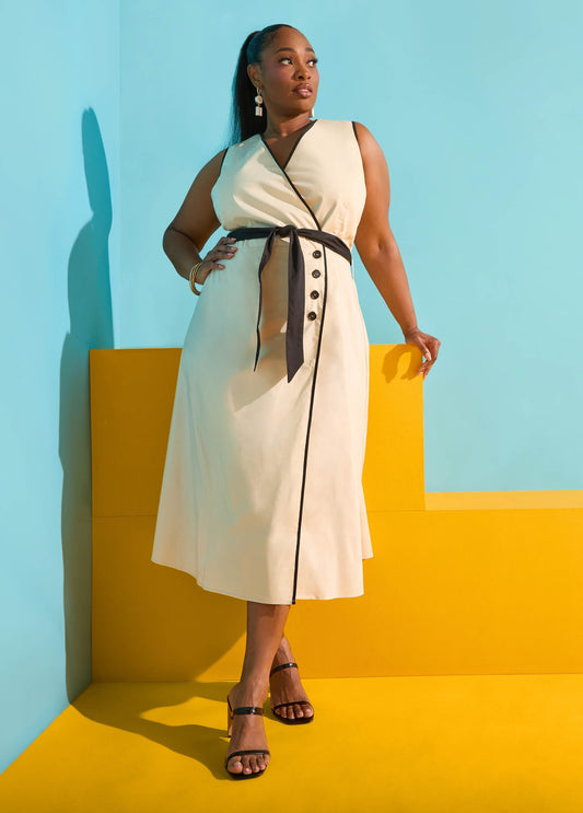 Vestido envolvente de mezcla de algodón, con silueta en A.