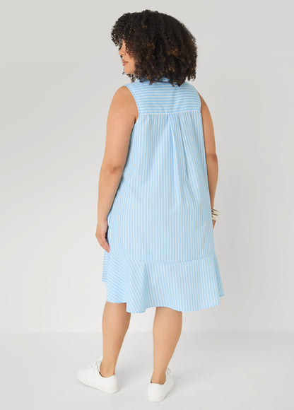 Vestido camisero de rayas con volantes