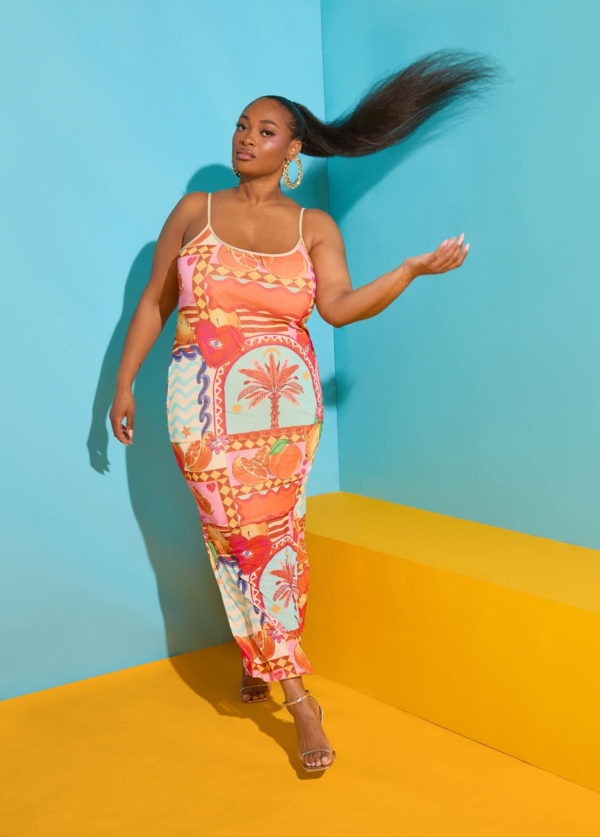 Vestido maxi de malla estampada tipo slip