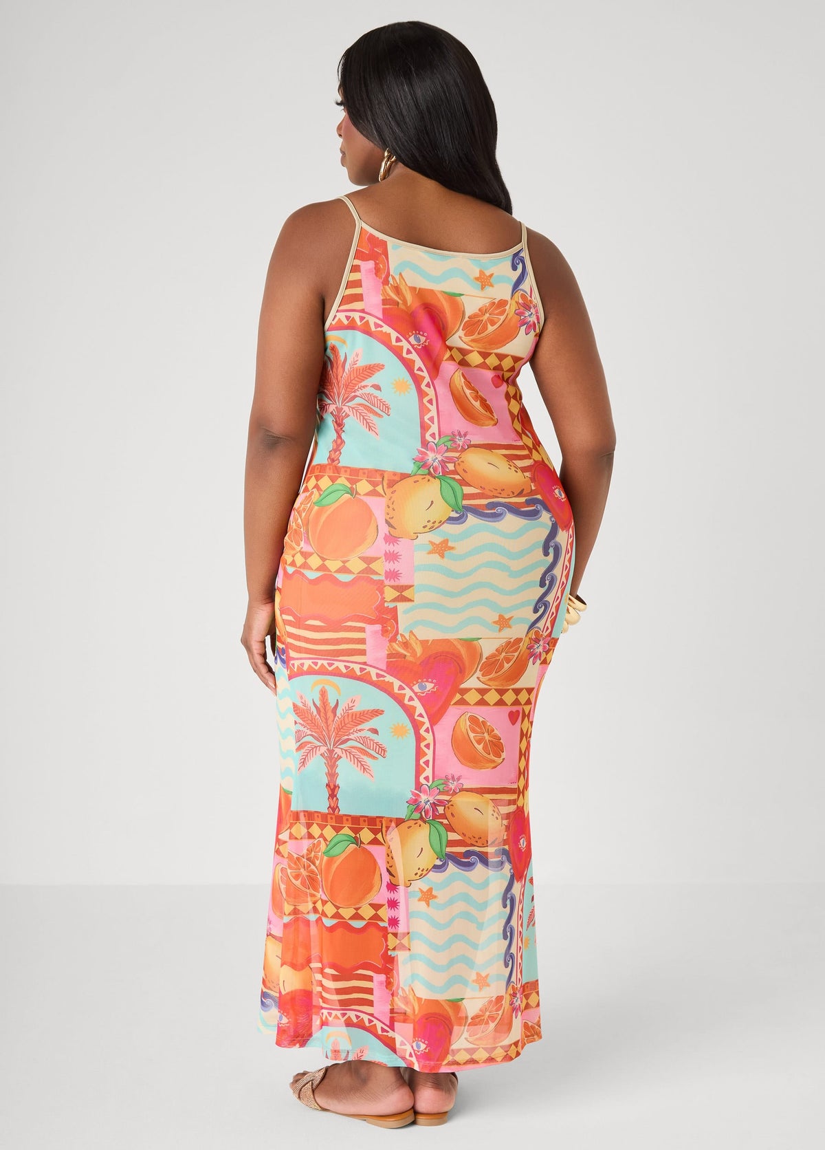 Vestido maxi de malla estampada tipo slip
