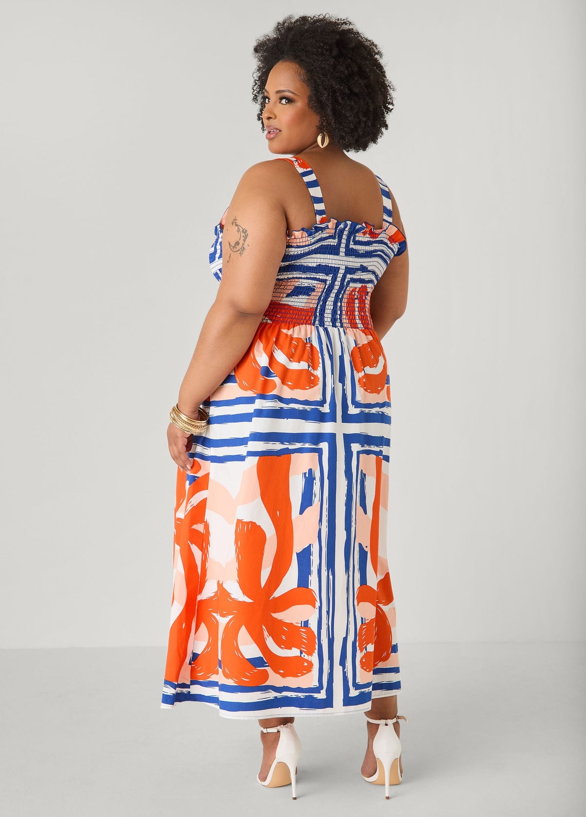 Vestido maxi estampado con smocking