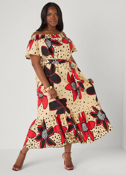 Vestido maxi floral de hombros descubiertos