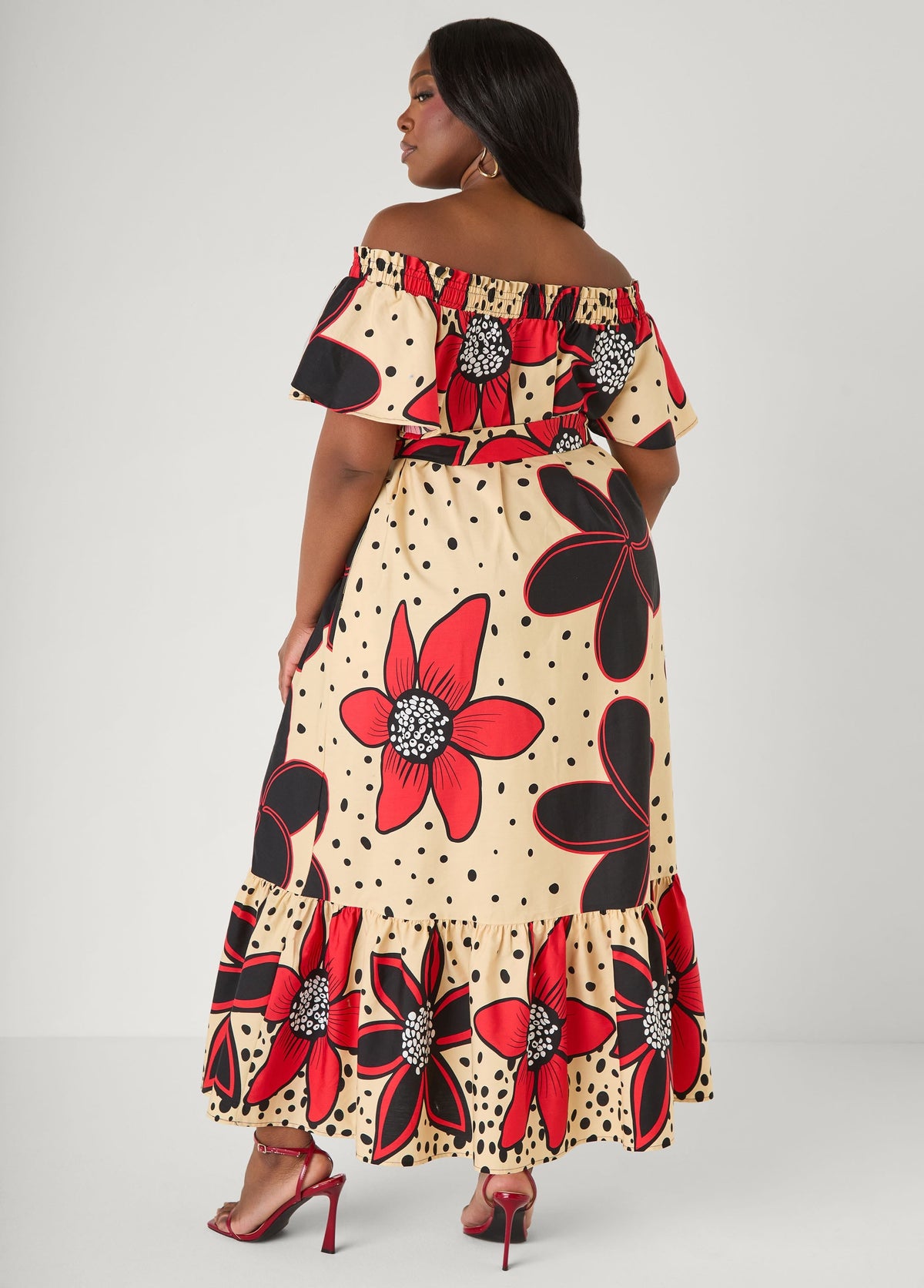 Vestido maxi floral de hombros descubiertos