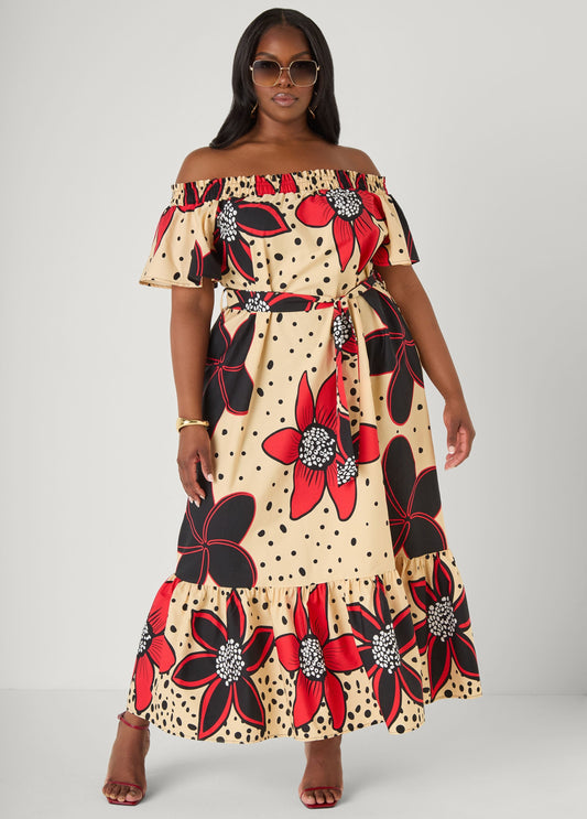 Vestido maxi floral de hombros descubiertos