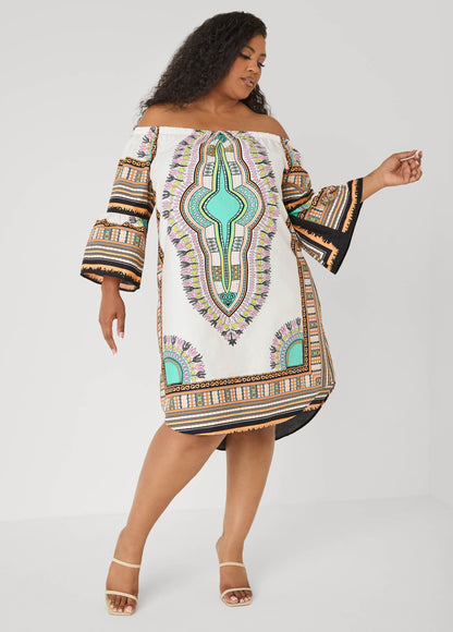 Vestido estampado de hombros descubiertos