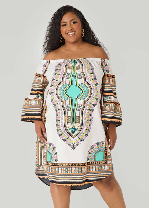 Vestido estampado de hombros descubiertos
