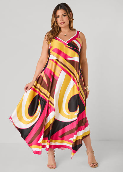 Vestido maxi satinado con estampado de remolinos