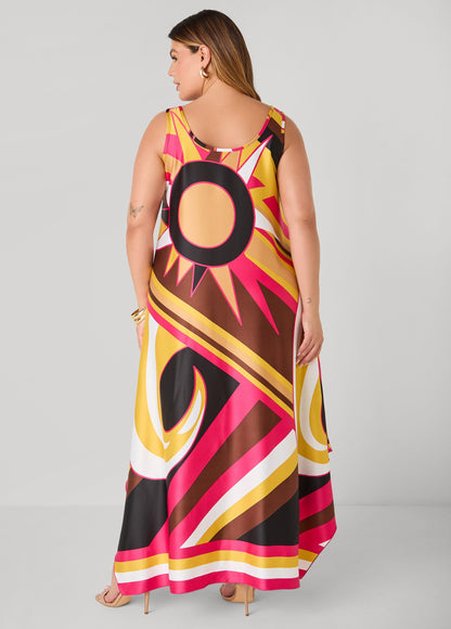 Vestido maxi satinado con estampado de remolinos